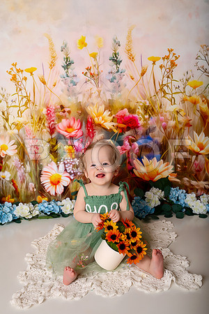 Boho Wildflower First Birthday Cake Smash Photography in Kansas City