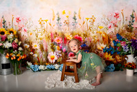 Boho Wildflower First Birthday Cake Smash Photography in Kansas City