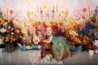 Boho Wildflower First Birthday Cake Smash Photography in Kansas City