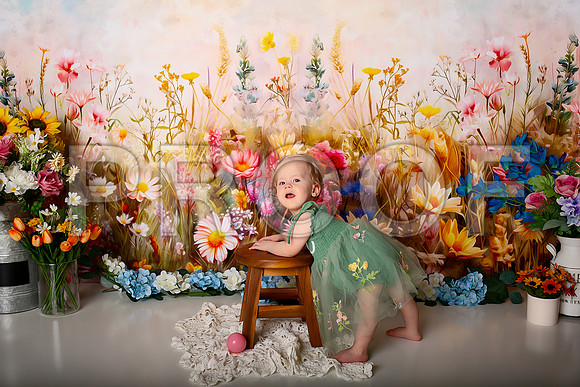 Boho Wildflower First Birthday Cake Smash Photography in Kansas City