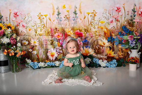 Boho Wildflower First Birthday Cake Smash Photography in Kansas City