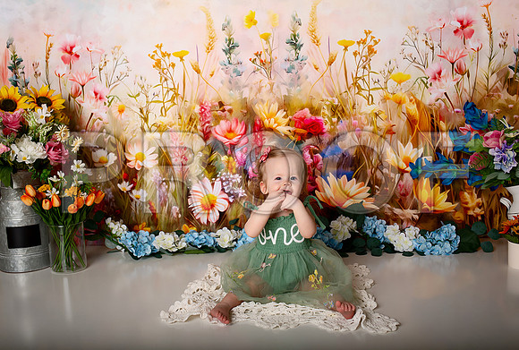 Boho Wildflower First Birthday Cake Smash Photography in Kansas City