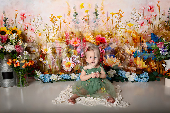 Boho Wildflower First Birthday Cake Smash Photography in Kansas City