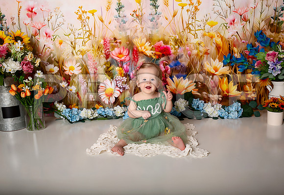 Boho Wildflower First Birthday Cake Smash Photography in Kansas City
