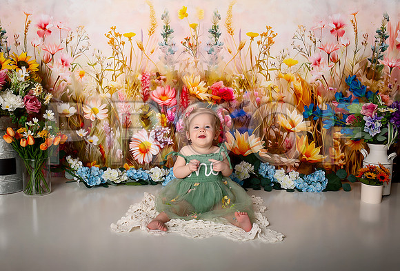 Boho Wildflower First Birthday Cake Smash Photography in Kansas City