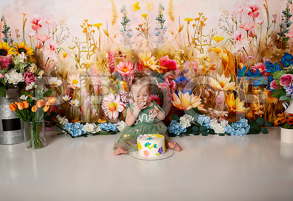 Boho Wildflower First Birthday Cake Smash Photography in Kansas City