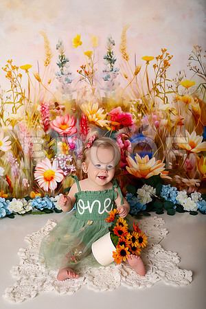 Boho Wildflower First Birthday Cake Smash Photography in Kansas City