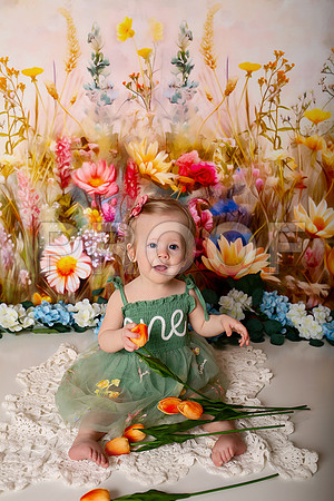 Boho Wildflower First Birthday Cake Smash Photography in Kansas City
