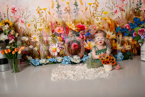 Boho Wildflower First Birthday Cake Smash Photography in Kansas City