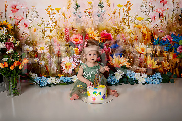 Boho Wildflower First Birthday Cake Smash Photography in Kansas City