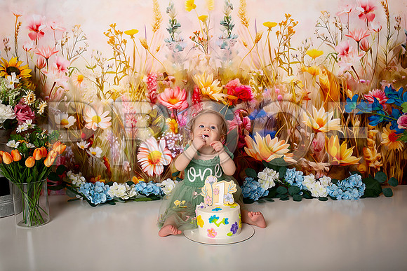 Boho Wildflower First Birthday Cake Smash Photography in Kansas City