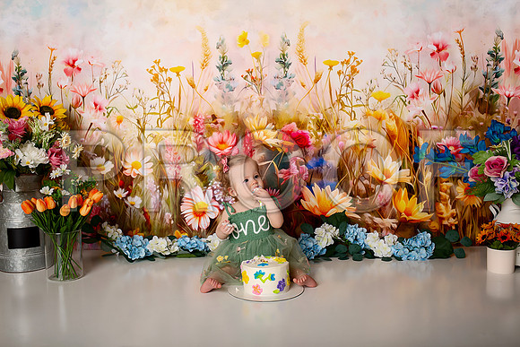 Boho Wildflower First Birthday Cake Smash Photography in Kansas City