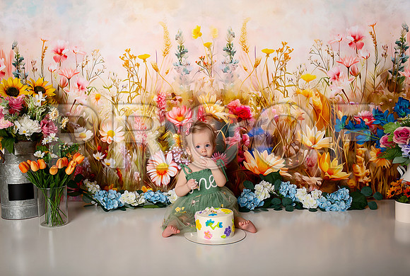 Boho Wildflower First Birthday Cake Smash Photography in Kansas City