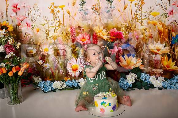 Boho Wildflower First Birthday Cake Smash Photography in Kansas City