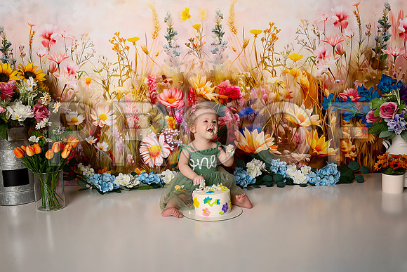 Boho Wildflower First Birthday Cake Smash Photography in Kansas City