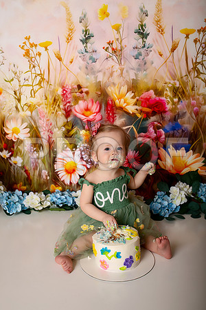 Boho Wildflower First Birthday Cake Smash Photography in Kansas City