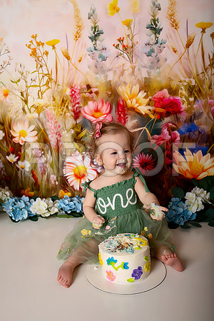 Boho Wildflower First Birthday Cake Smash Photography in Kansas City