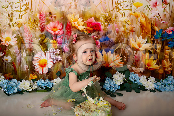 Boho Wildflower First Birthday Cake Smash Photography in Kansas City