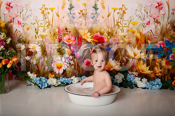 Boho Wildflower First Birthday Cake Smash Photography in Kansas City