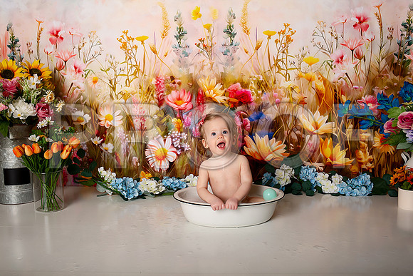 Boho Wildflower First Birthday Cake Smash Photography in Kansas City
