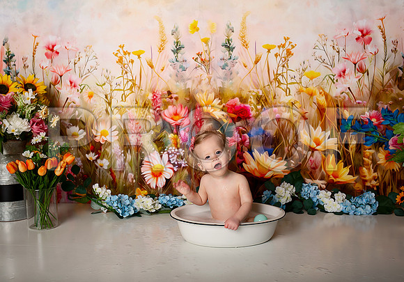 Boho Wildflower First Birthday Cake Smash Photography in Kansas City