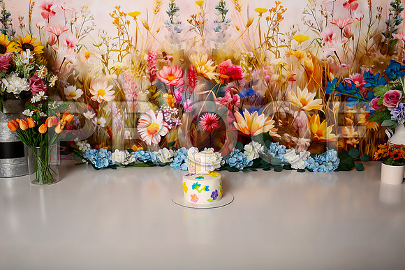 Boho Wildflower First Birthday Cake Smash Photography in Kansas City